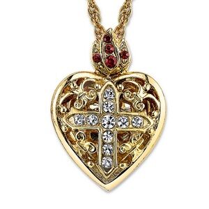14K Gold-Dipped Crystal Heart Cross
Locket Necklace 18" NWT
